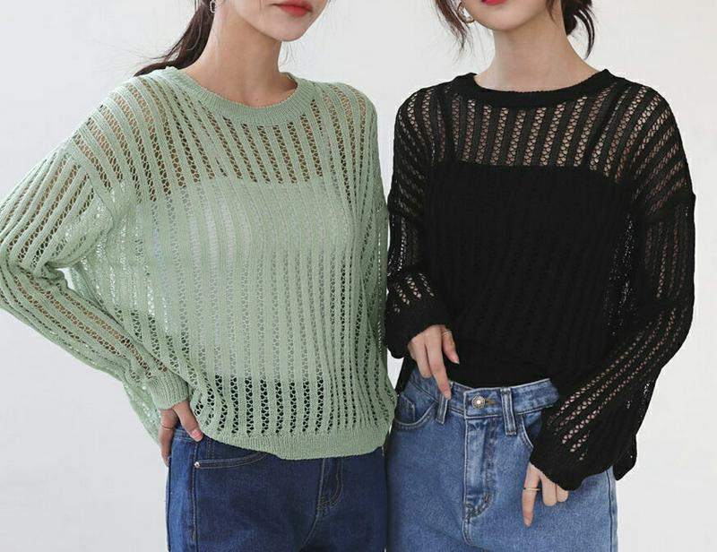 シアールーズニット・全6色・t58950 レディース 【tops】【トップス ニット ニットトップス 長袖 透け感 シースルー 