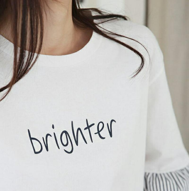 ストライプスリーブレタリングTシャツ・全3色・b58949 レディース 【tops】【トップス Tシャツ 七分丈 七分袖 7分丈