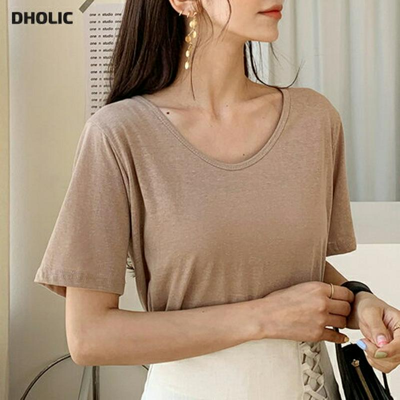 リネン混UネックTシャツ・全6色・t58942 レディース 【tops】【トップス Tシャツ 半袖 ハーフスリーブ リネン Uネ