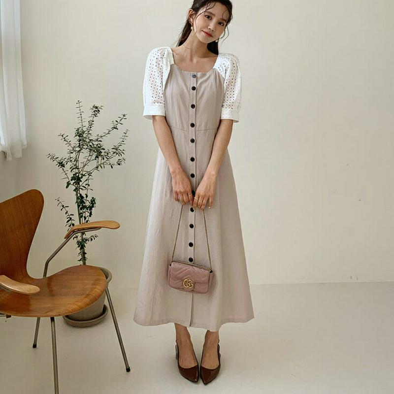 アイレットレーススリーブワンピース・全2色・t58960 レディース 【ops】【ワンピース ロング ロングワンピース 半袖 ハ