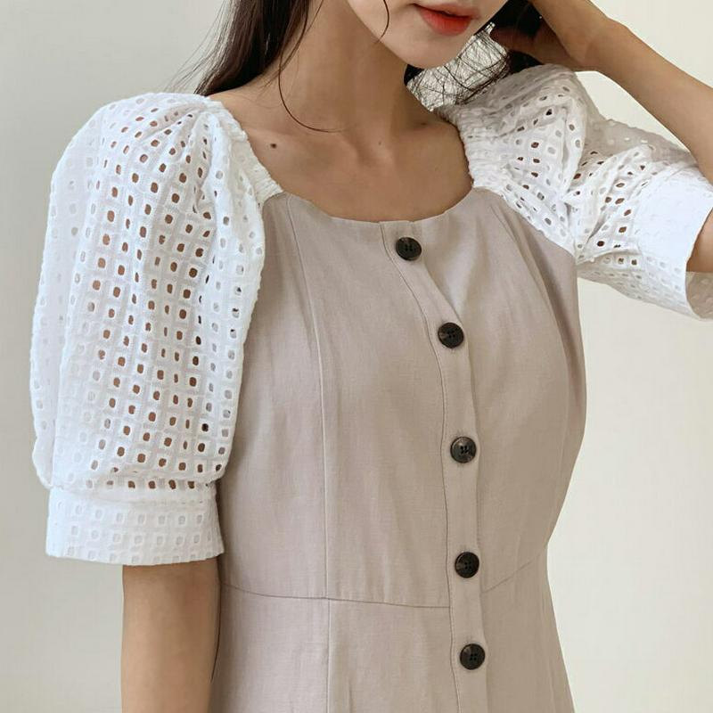 アイレットレーススリーブワンピース・全2色・t58960 レディース 【ops】【ワンピース ロング ロングワンピース 半袖 ハ