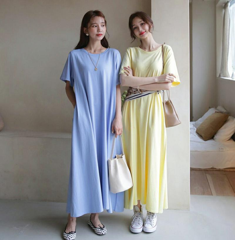 【只今10%OFF】フレアTシャツワンピース・全4色・b58308 レディース 【ops】【ワンピース ロング ロング丈 マキシ