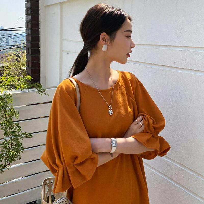 タックラグランワンピース・全3色・b61841 レディース【ops】【ワンピース ミディ丈 ミディワンピース 七分丈 七分袖 7