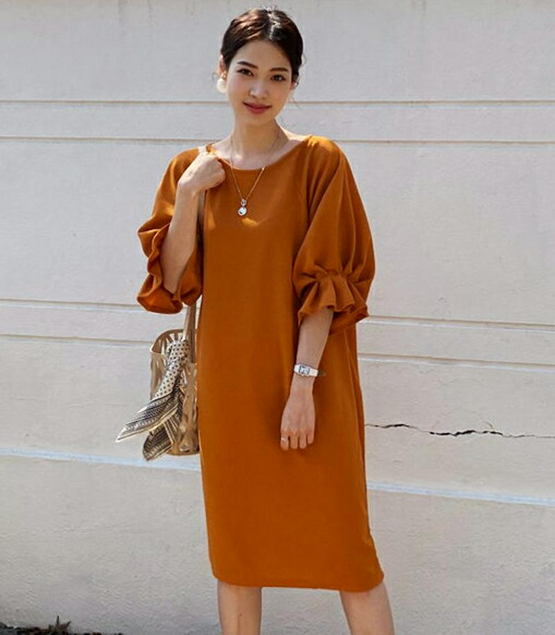 タックラグランワンピース・全3色・b61841 レディース【ops】【ワンピース ミディ丈 ミディワンピース 七分丈 七分袖 7