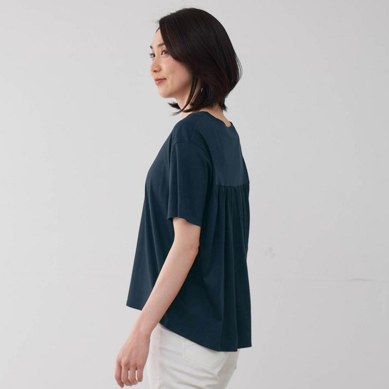 大人のためのバックギャザーＴシャツ（花笑むとき／hana emu toki）