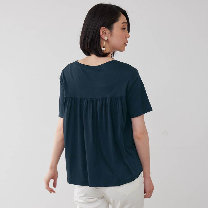 大人のためのバックギャザーＴシャツ（花笑むとき／hana emu toki）