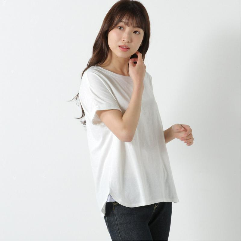 裾ラウンド布帛使いＴシャツ