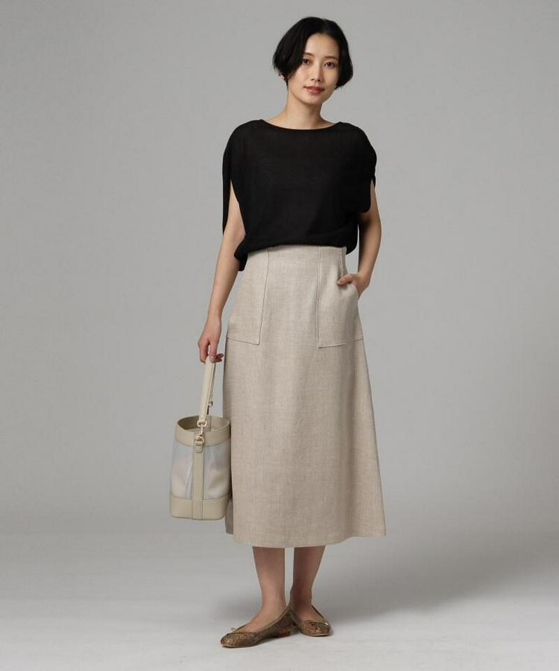 ビッグポケット麻混スカート