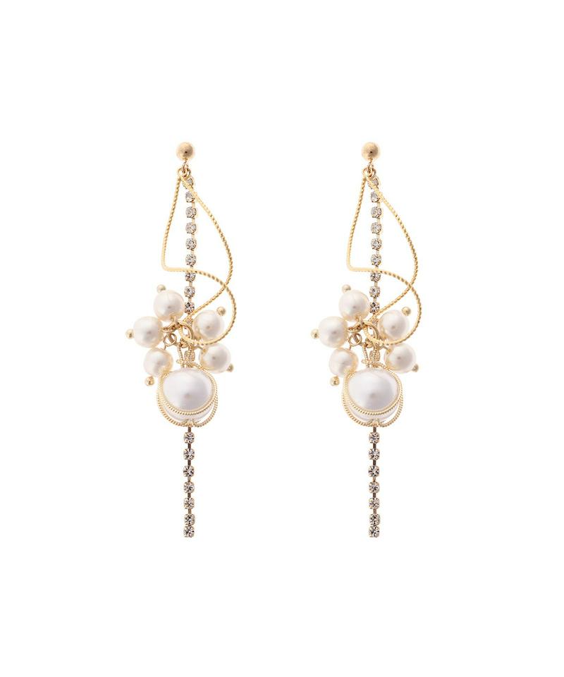 【felice】ラインビジューパールピアス