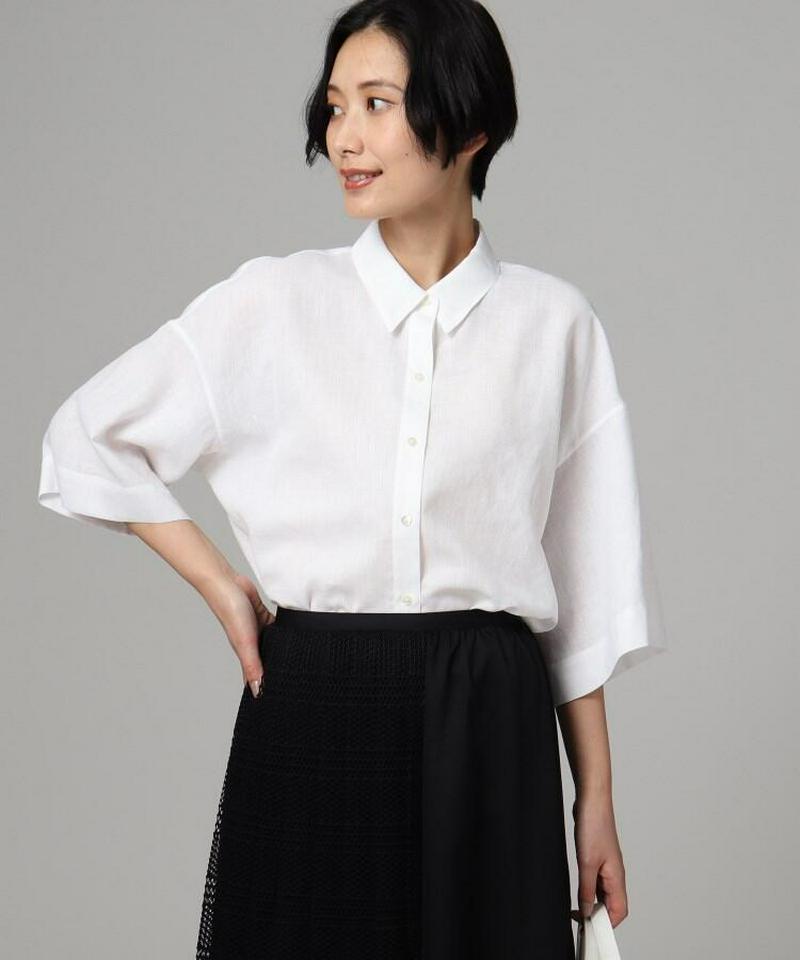 リネン調ワイドスリーブシャツ