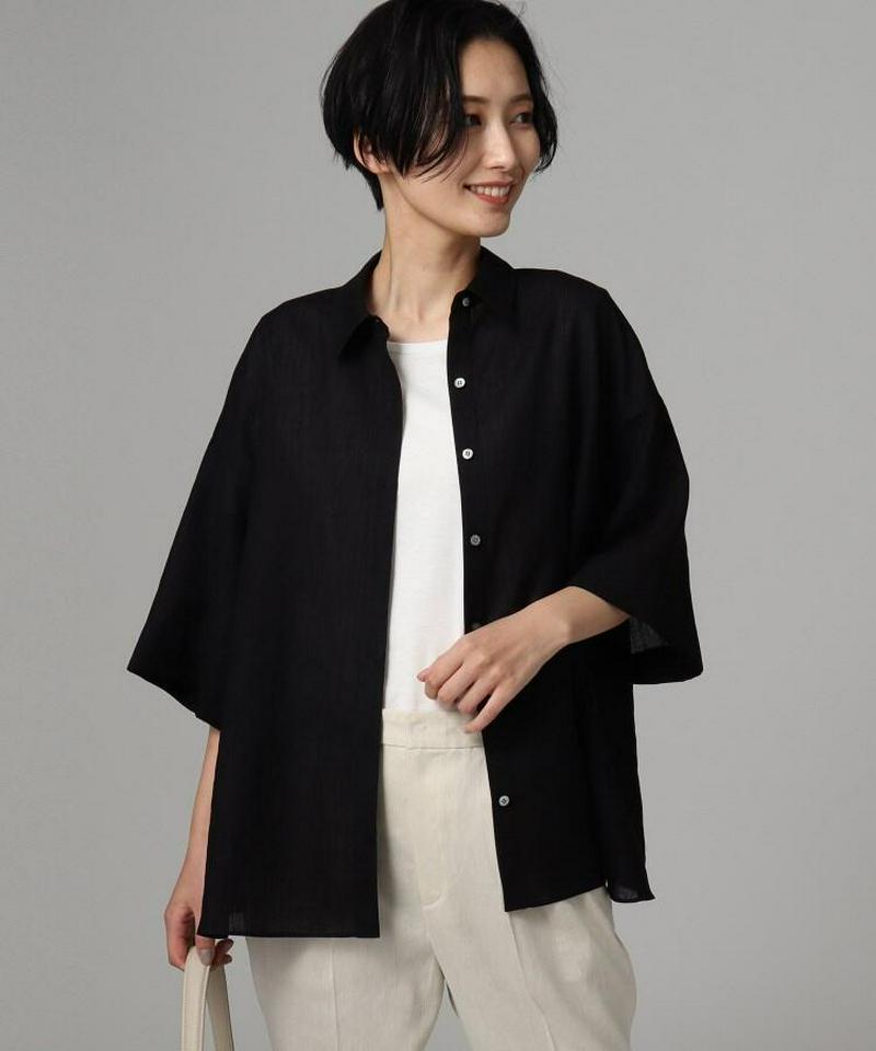 リネン調ワイドスリーブシャツ
