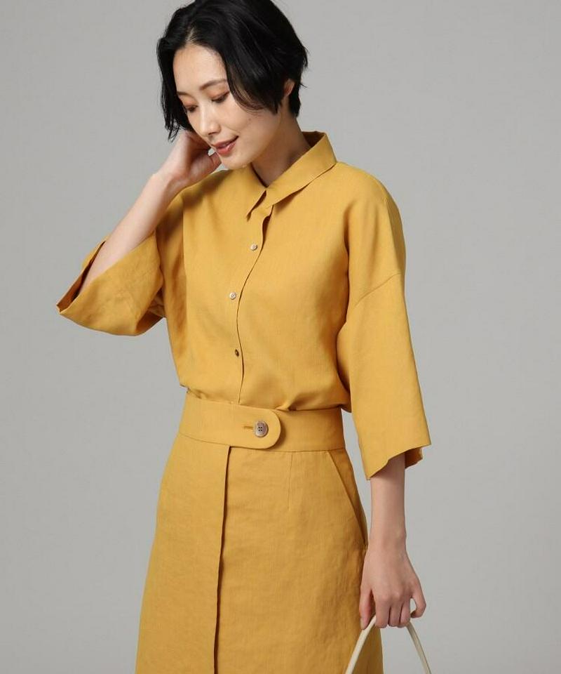 リネン調ワイドスリーブシャツ