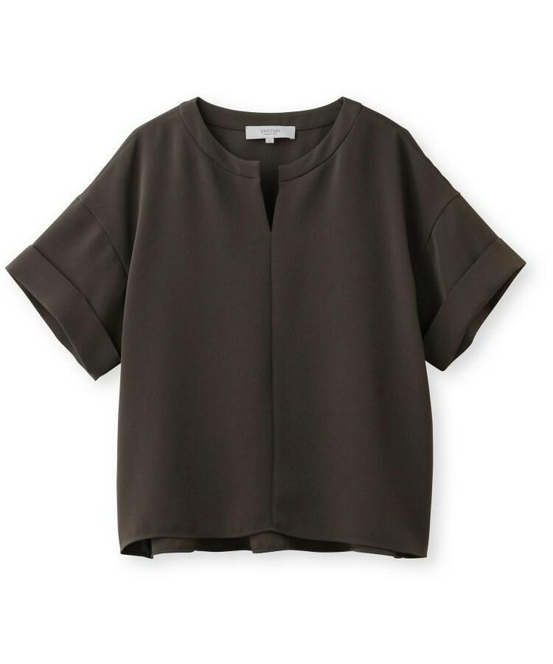 【洗える】ダブルクロススリットネックブラウス