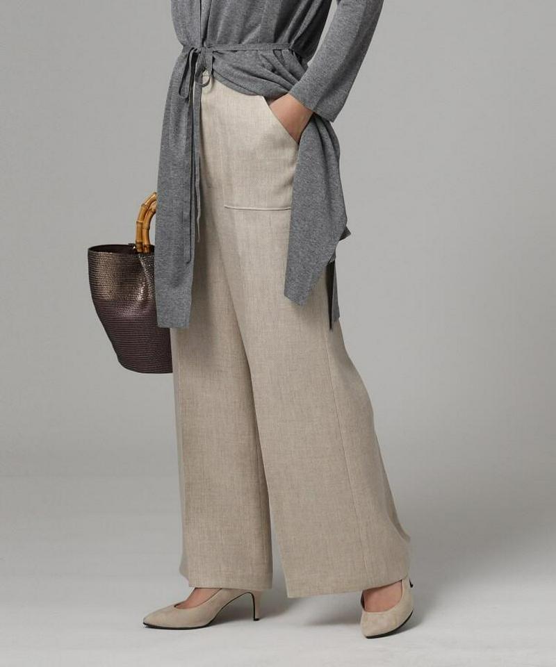 ビッグポケット麻混ワイドパンツ