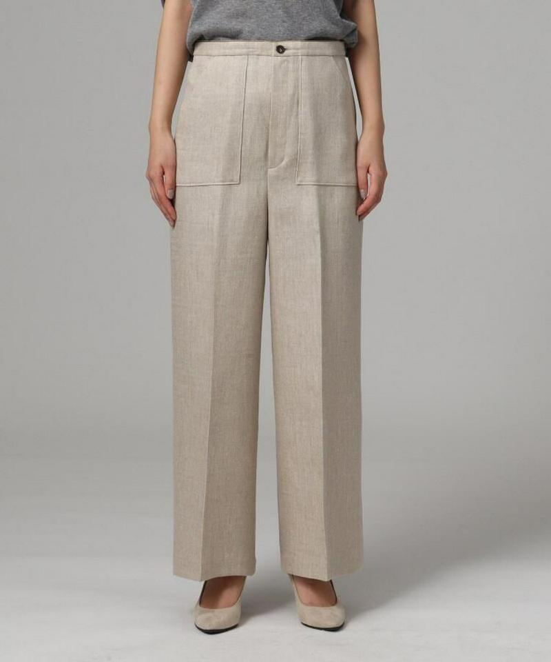 ビッグポケット麻混ワイドパンツ
