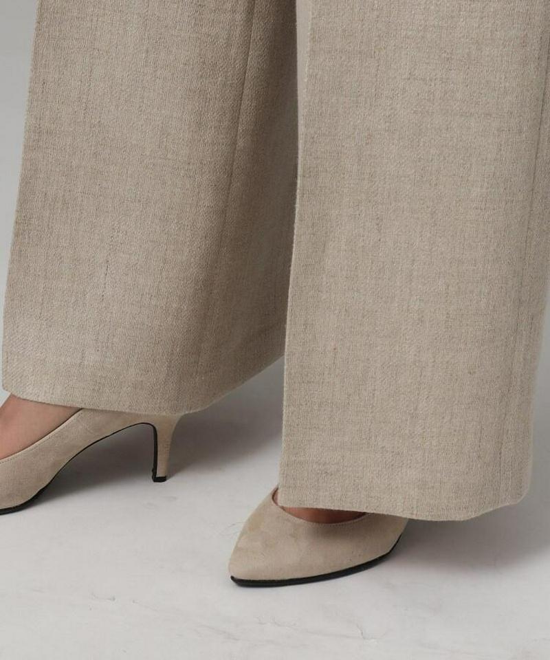 ビッグポケット麻混ワイドパンツ