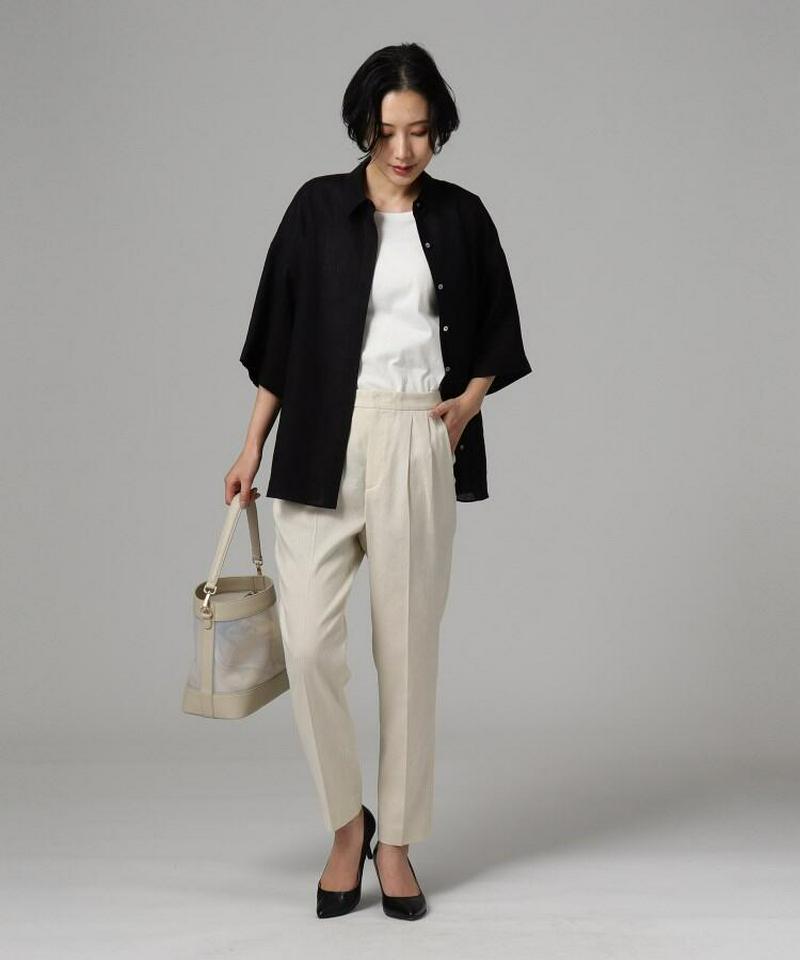 麻ブレンドテーパードパンツ