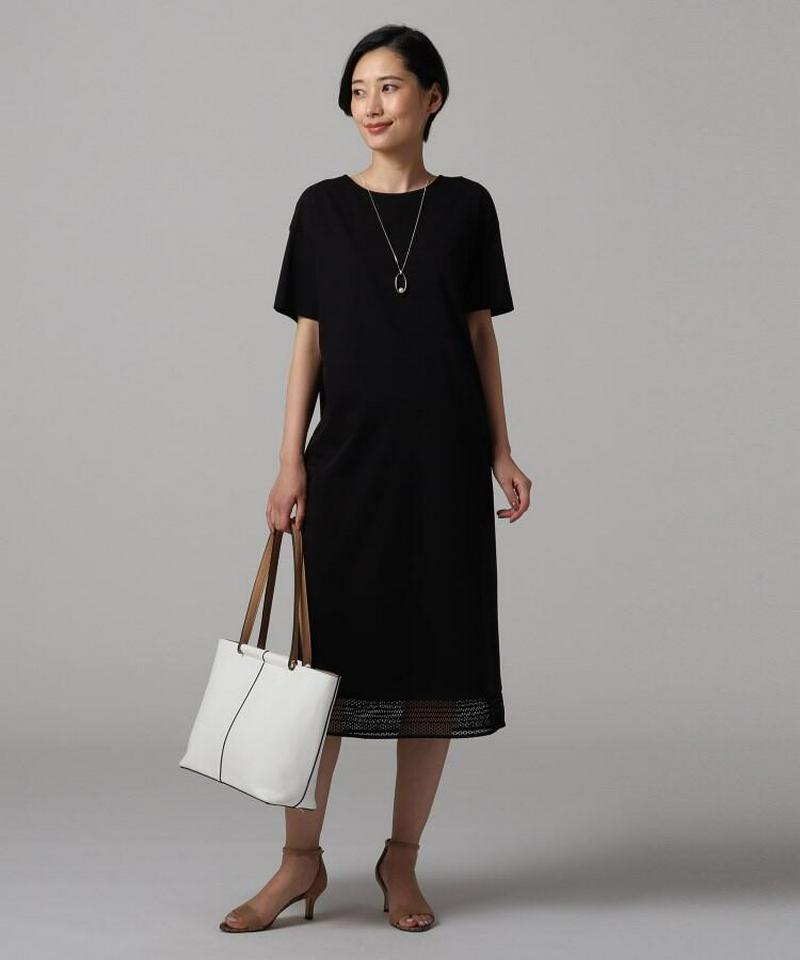 【洗える】裾レーススムースコットンワンピース