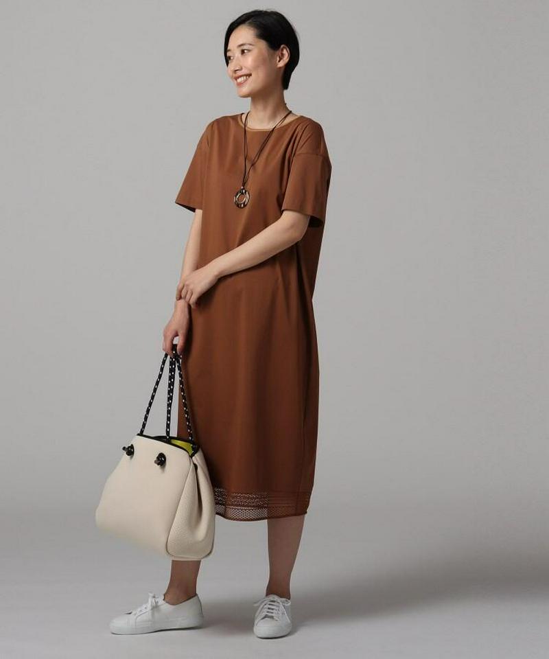 【洗える】裾レーススムースコットンワンピース