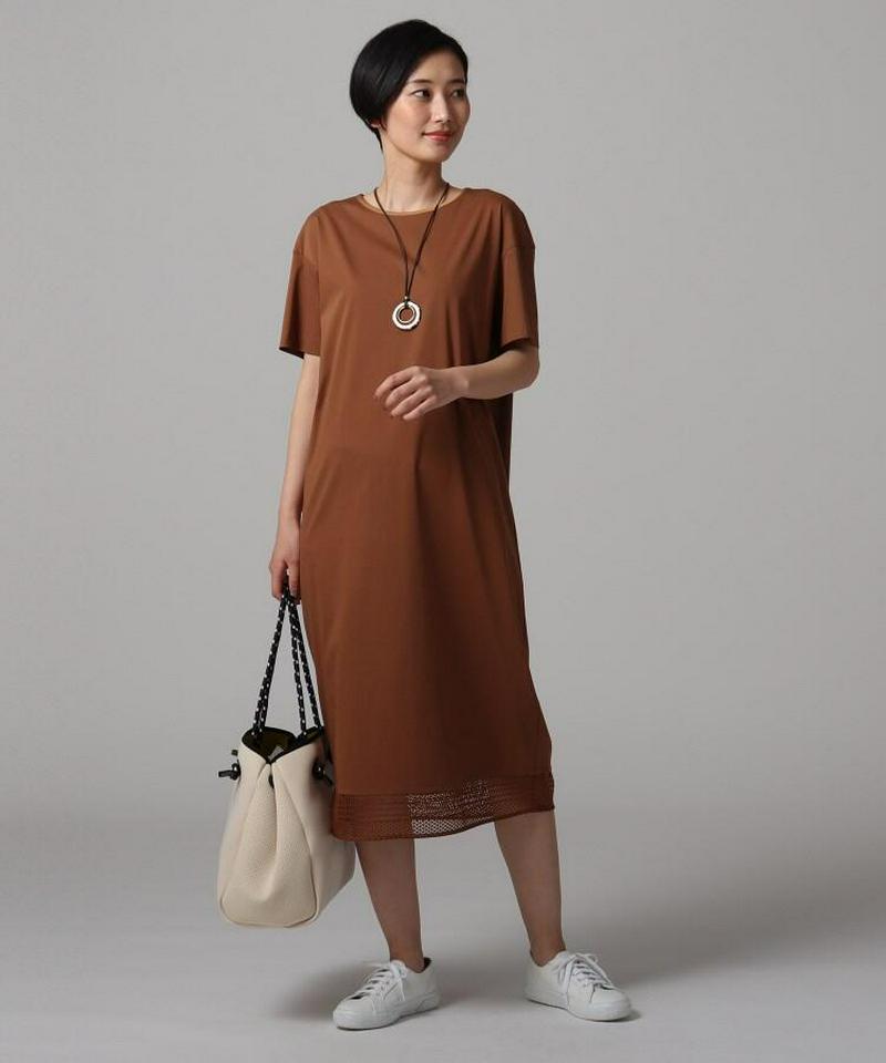 【洗える】裾レーススムースコットンワンピース