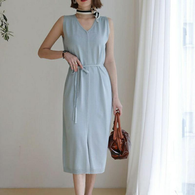 Vネックドロストニットワンピース・全3色・b55908 レディース 【ops】【ワンピース ロング ロングワンピース スリーブレ