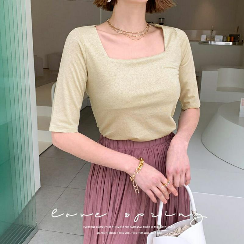 グロッシースクエアTシャツ・全4色・t55899 レディース 【tops】【トップス Tシャツ 半袖 ハーフスリーブ スクエアネ