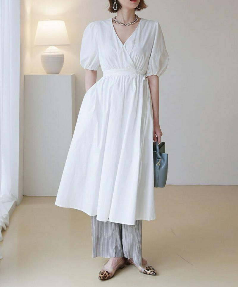 フレアラップワンピース・全3色・b55907 レディース 【ops】【ワンピース ロング ロングワンピース 半袖 ハーフスリーブ