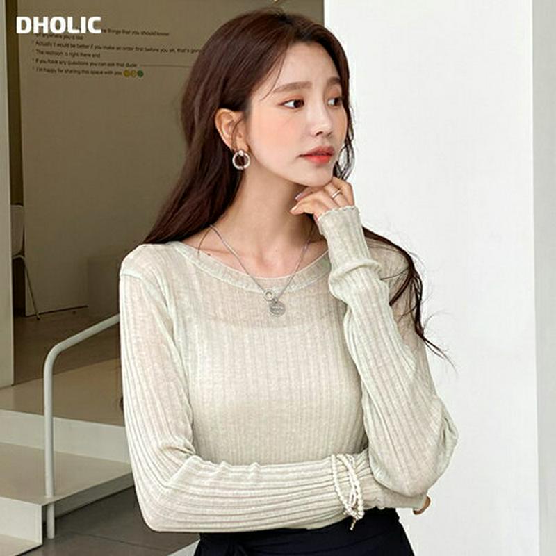 シアーリブTシャツ・全5色・b55898 レディース 【tops】【トップス Tシャツ 長袖 透け感 シアー リブ リブトップス