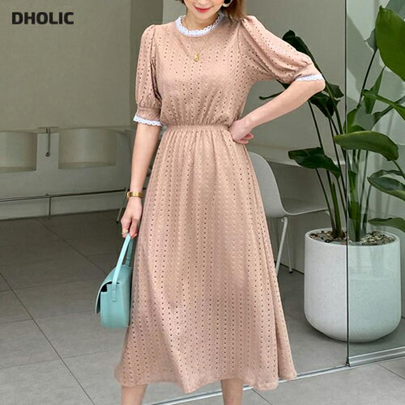 パンチングワンピース・全3色・t55909 レディース 【ops】【ワンピース ロングワンピース ロング 半袖 ハーフスリーブ 