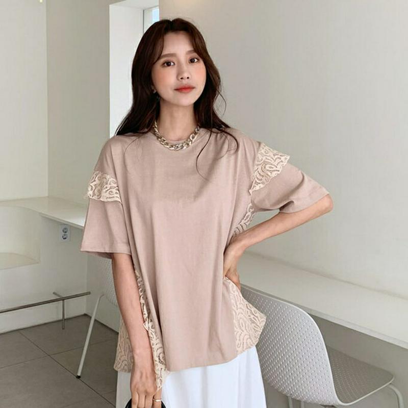 レースフリルTシャツ・全3色・b55901 レディース 【tops】【トップス Tシャツ 半袖 ハーフスリーブ レース 袖コンシ