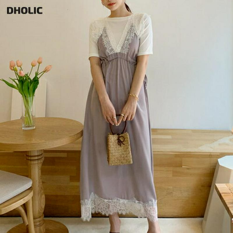 レースVネックワンピース・全4色・t61941 レディース【ops】【ワンピース ロング ロングワンピース Vネック レース シ