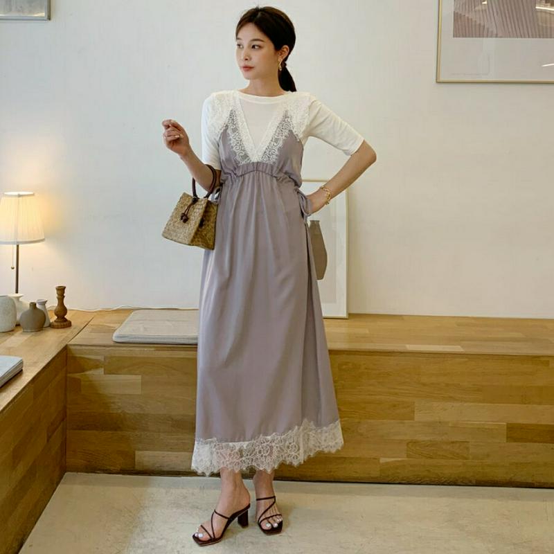 レースVネックワンピース・全4色・t61941 レディース【ops】【ワンピース ロング ロングワンピース Vネック レース シ