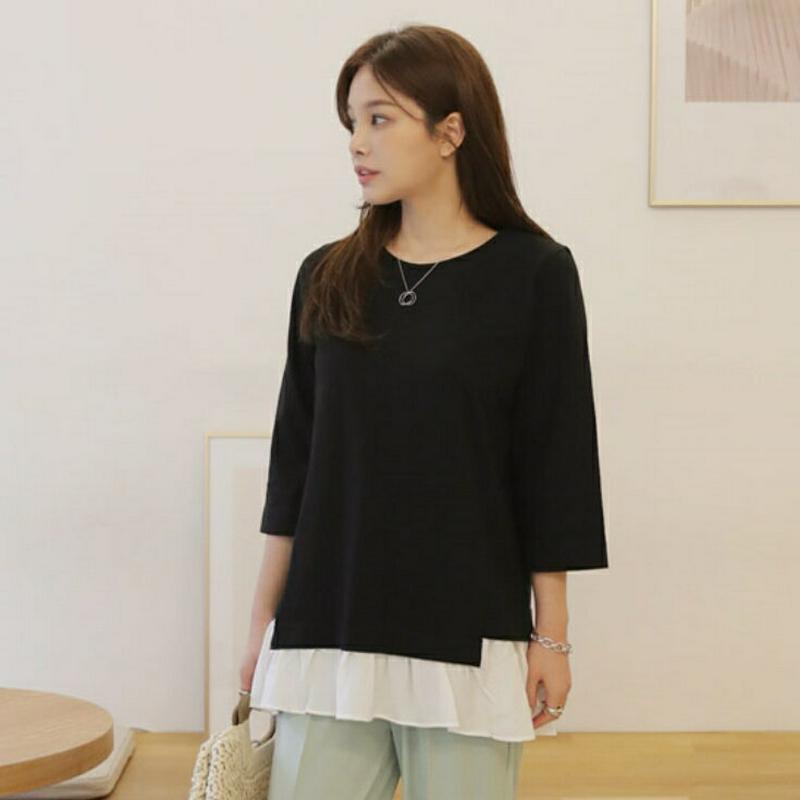 フリルヘムTシャツ・全3色・b61936 レディース【tops】【トップス Tシャツ 七分丈 七分袖 7分丈 7分袖 フリル フ