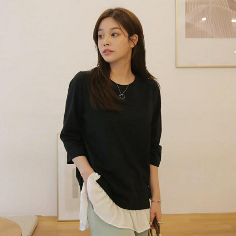 フリルヘムTシャツ・全3色・b61936 レディース【tops】【トップス Tシャツ 七分丈 七分袖 7分丈 7分袖 フリル フ