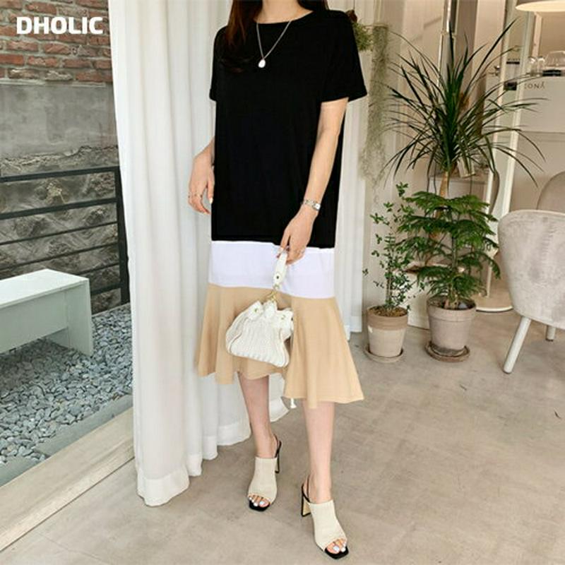 配色フレアヘムワンピース・全3色・t61942 レディース【ops】【ワンピース ミディ丈 ミディワンピース フレア フレアワン