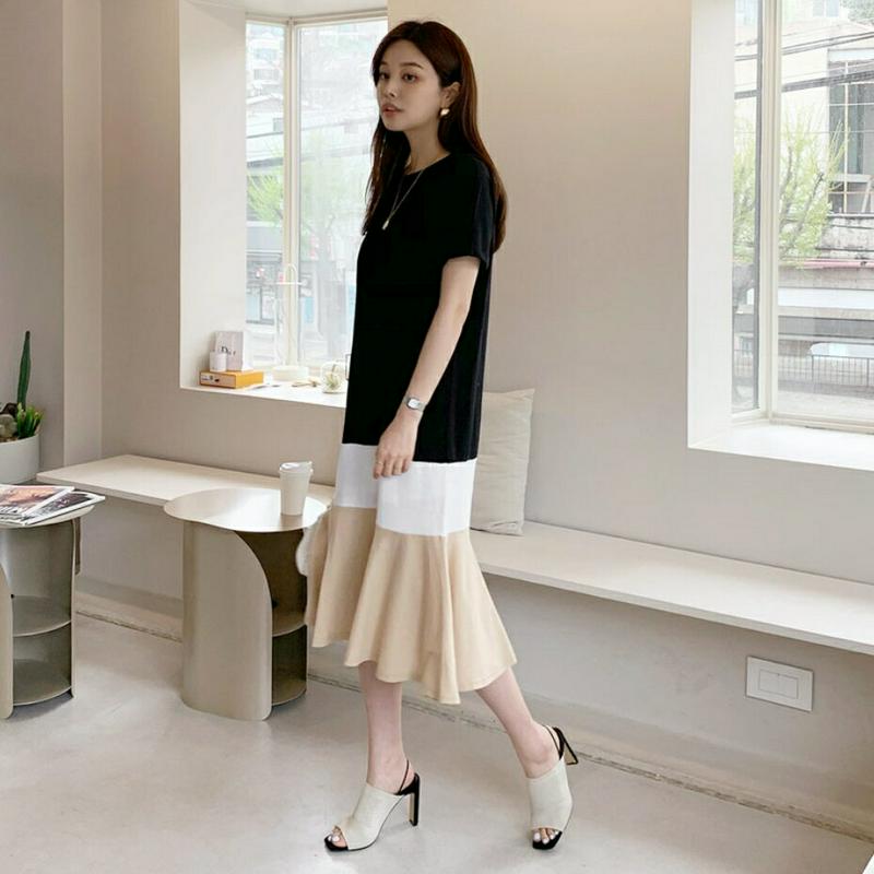 配色フレアヘムワンピース・全3色・t61942 レディース【ops】【ワンピース ミディ丈 ミディワンピース フレア フレアワン