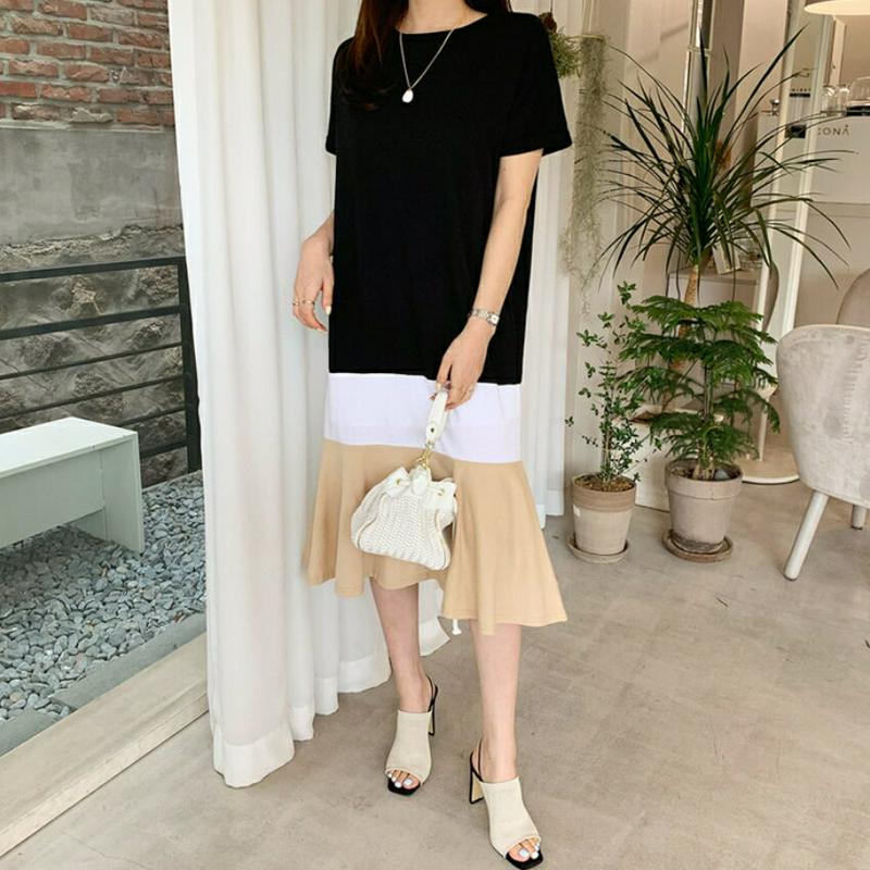 配色フレアヘムワンピース・全3色・t61942 レディース【ops】【ワンピース ミディ丈 ミディワンピース フレア フレアワン