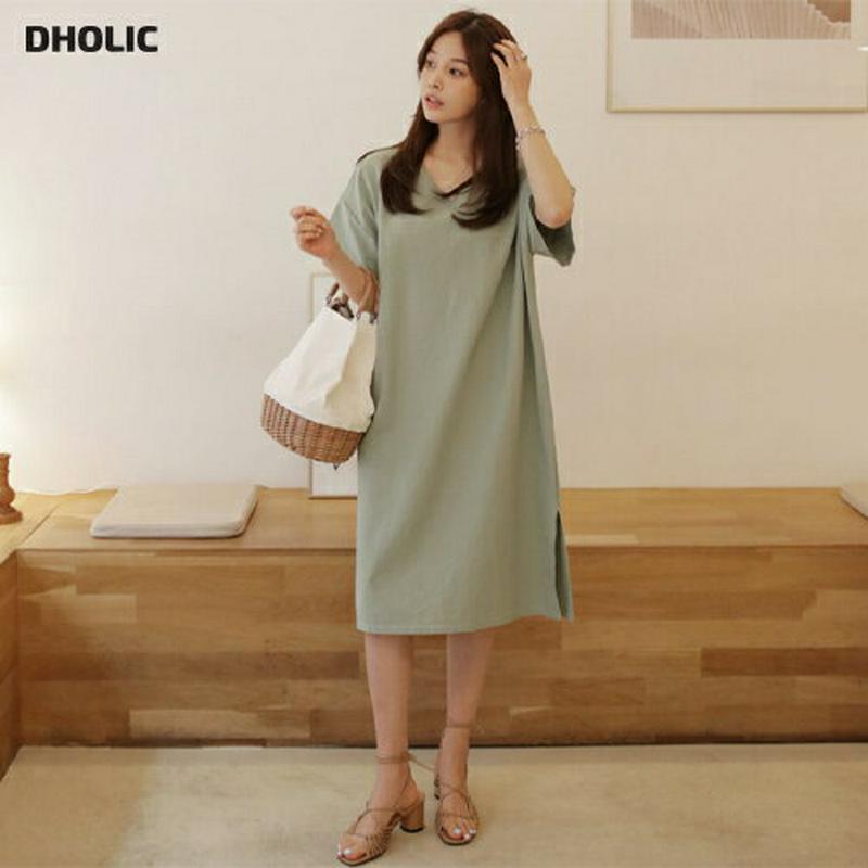 リネン混Vネックワンピース・全5色・b61943 レディース【ops】【ワンピース ロング ロングワンピース 半袖 リネン Vネ