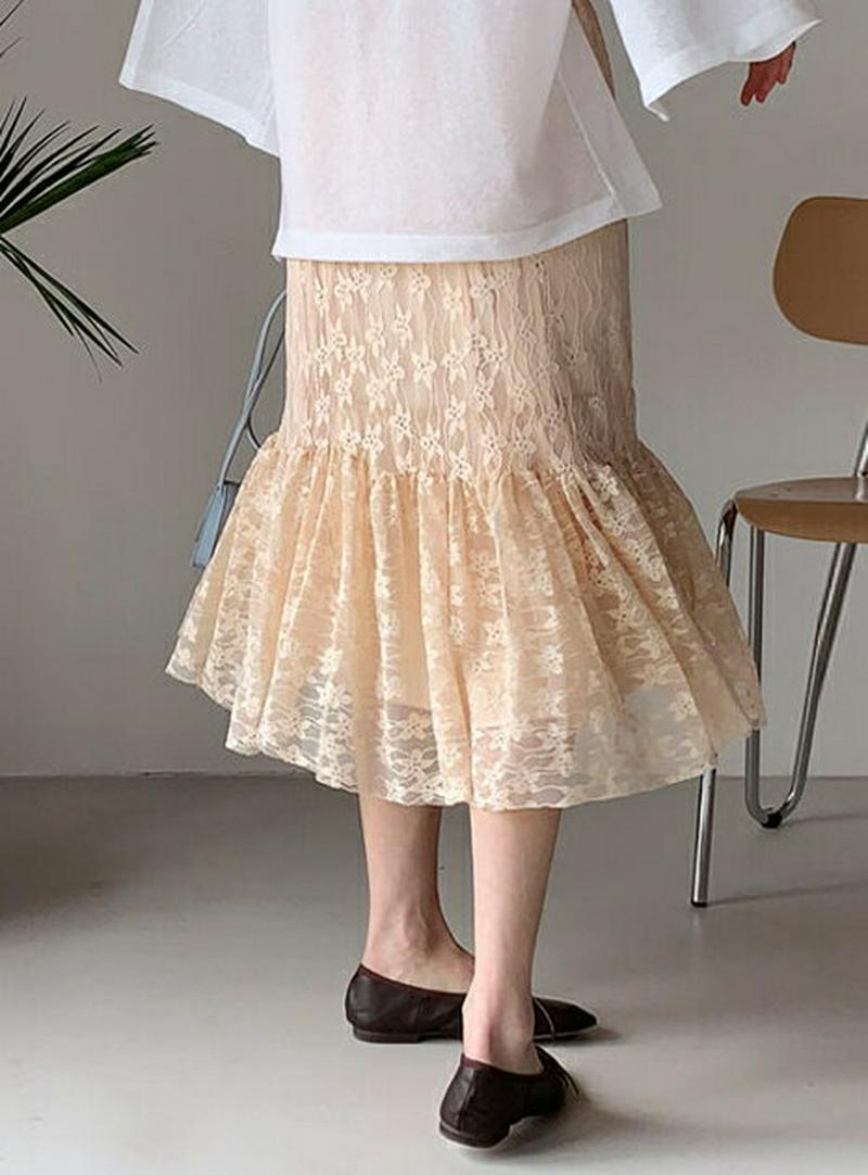 レースティアードリバーシブルスカート・全3色・t59013 レディース 【sk】【スカート ミディ丈 ミディスカート レース 総