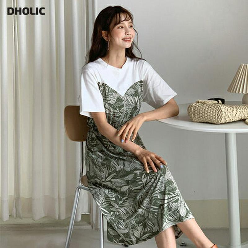 ボタニカル配色ワンピース・全3色・b59088 レディース 【ops】【ワンピース ミディ丈 ミディワンピース ボタニカル カジ