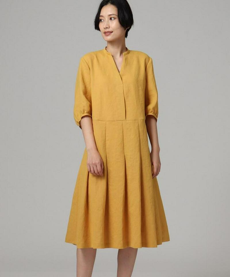 【洗える】リネン調リボン付きワンピース