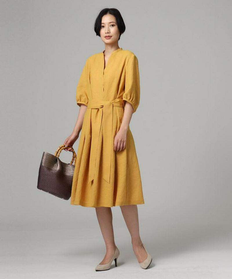 【洗える】リネン調リボン付きワンピース