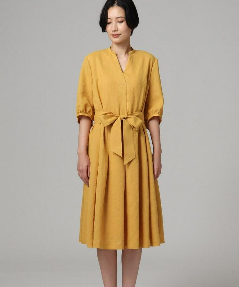 【洗える】リネン調リボン付きワンピース