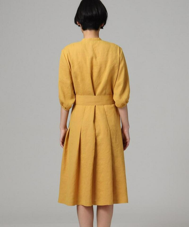 【洗える】リネン調リボン付きワンピース