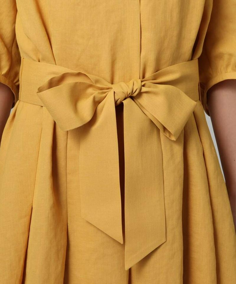 【洗える】リネン調リボン付きワンピース