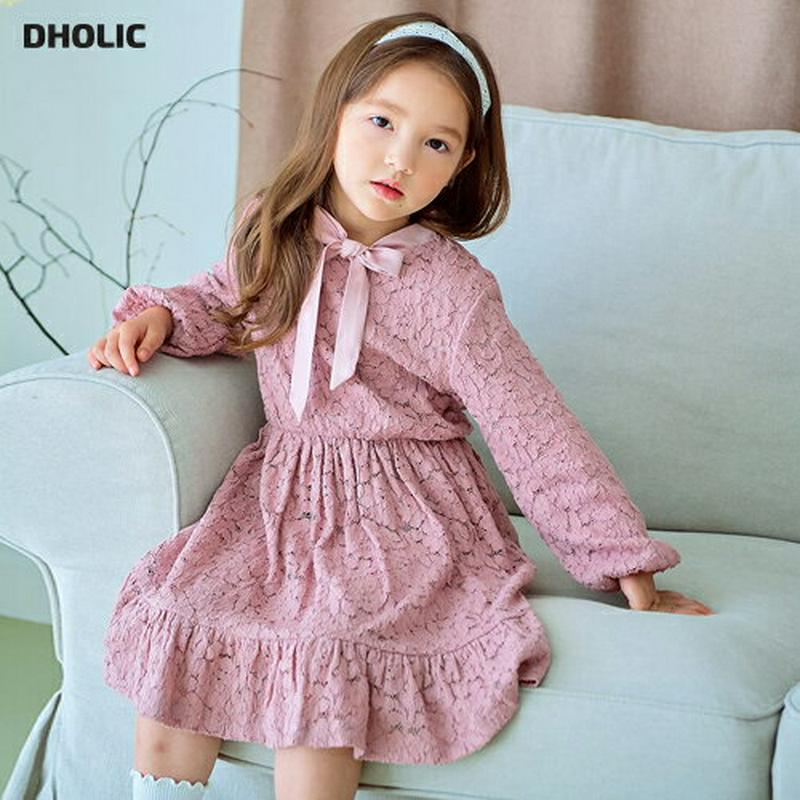 【キッズ只今20%OFF】リボンネックレースワンピース・p001265 キッズ【3~8才】【ops】【ワンピース ミディ丈 ミデ