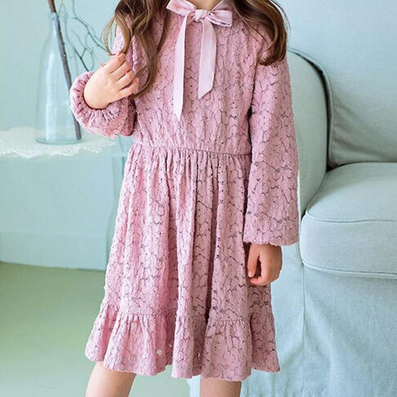 【キッズ只今20%OFF】リボンネックレースワンピース・p001265 キッズ【3~8才】【ops】【ワンピース ミディ丈 ミデ