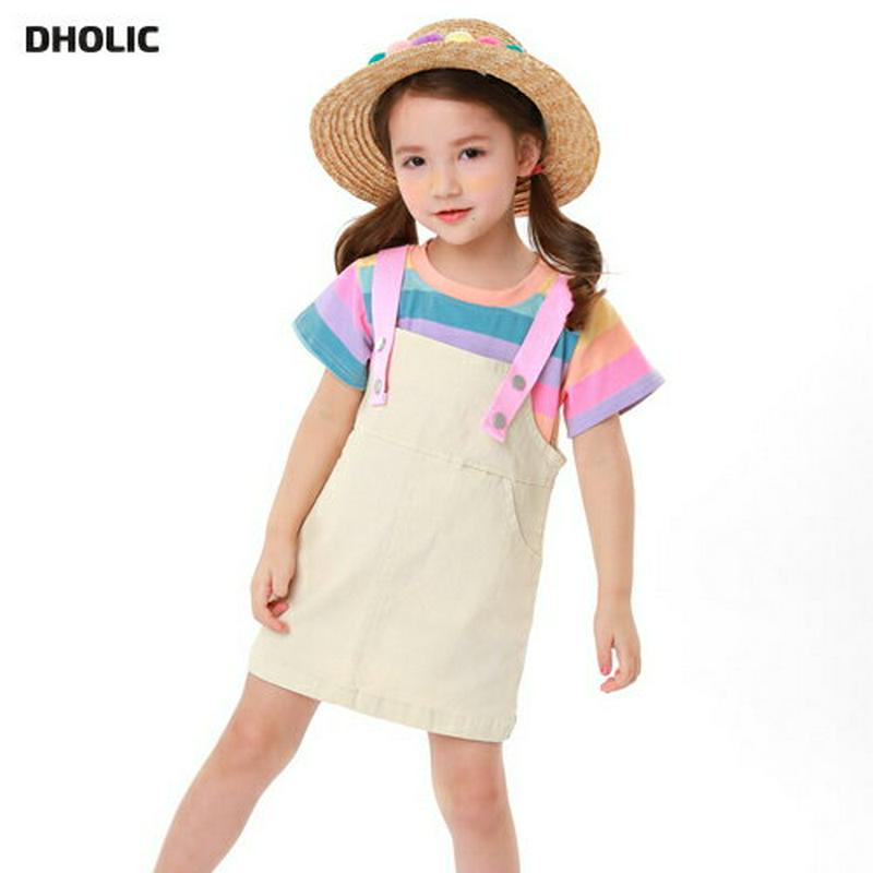 レインボーTシャツ&サロペットスカートSET・p001401 キッズ【3~8才】【ops】【セット サロペットスカート サロペット スカート 単色 無地 シンプル Tシャツ 半袖 トップス ハーフスリーブ レインボー ラフ 女の子 こども 子供服 こども服】【KIDS】