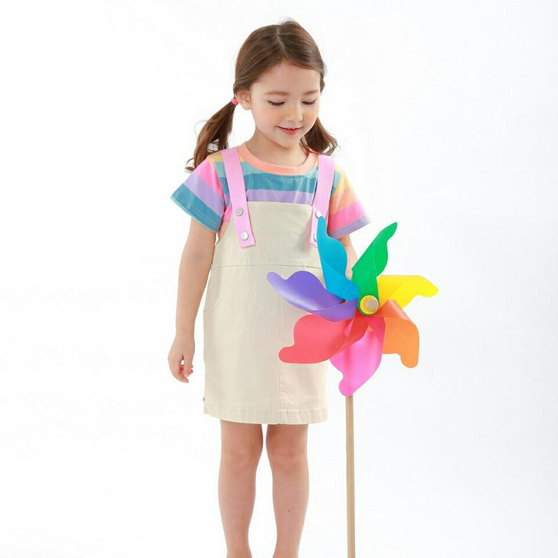 レインボーTシャツ&サロペットスカートSET・p001401 キッズ【3~8才】【ops】【セット サロペットスカート サロペット スカート 単色 無地 シンプル Tシャツ 半袖 トップス ハーフスリーブ レインボー ラフ 女の子 こども 子供服 こども服】【KIDS】