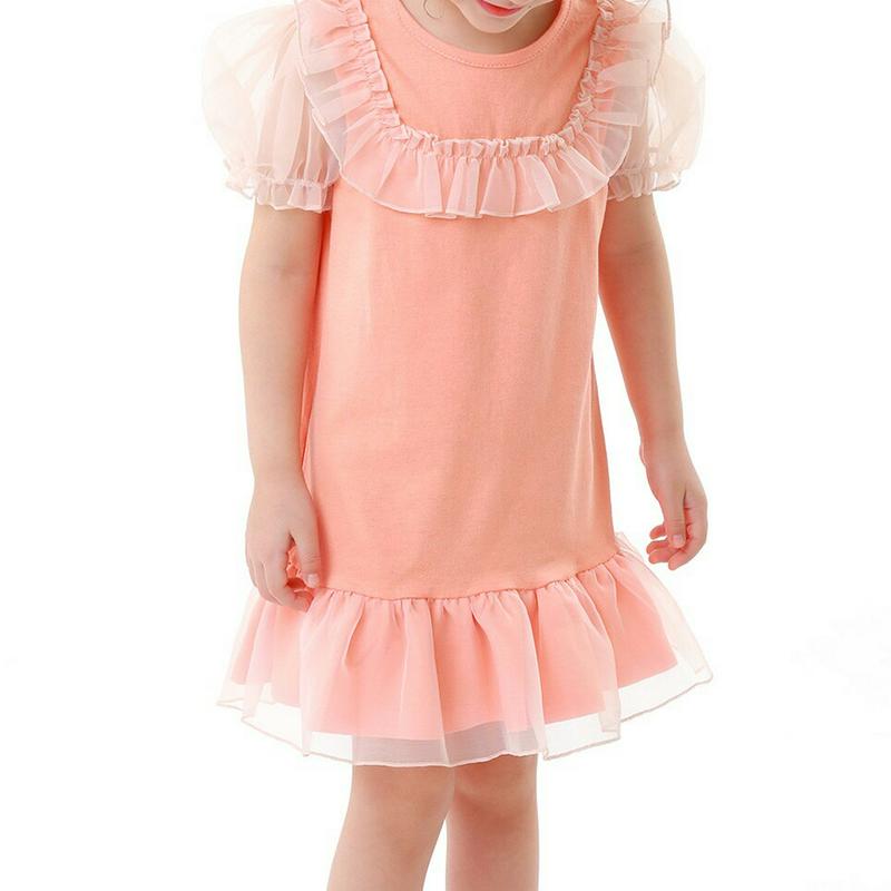 チュールフリルポイントワンピース・p001403 キッズ【3~8才】【ops】【ワンピース チュールワンピース チュール 半袖 ハーフスリーブ 透け感 シースルー シアー フリル 可愛い かわいい ガーリー 女の子 こども 子供服 こども服】【KIDS】